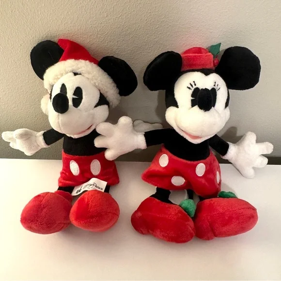 Disney original Mickey Mouse and Minnie Mouse Christmas holiday stuffed toys set - Picture 5 of 10